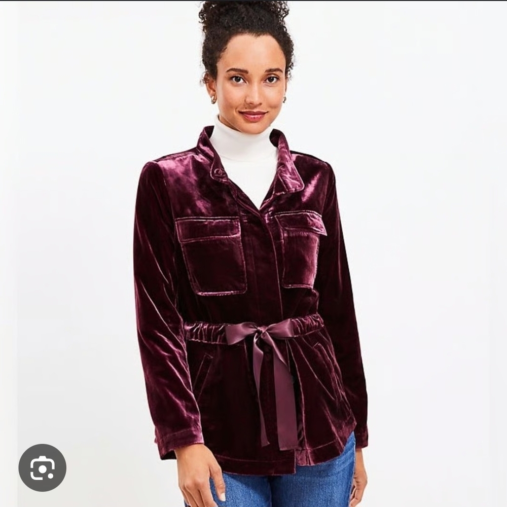 Loft Velvet Utility Jacket - Burgundy